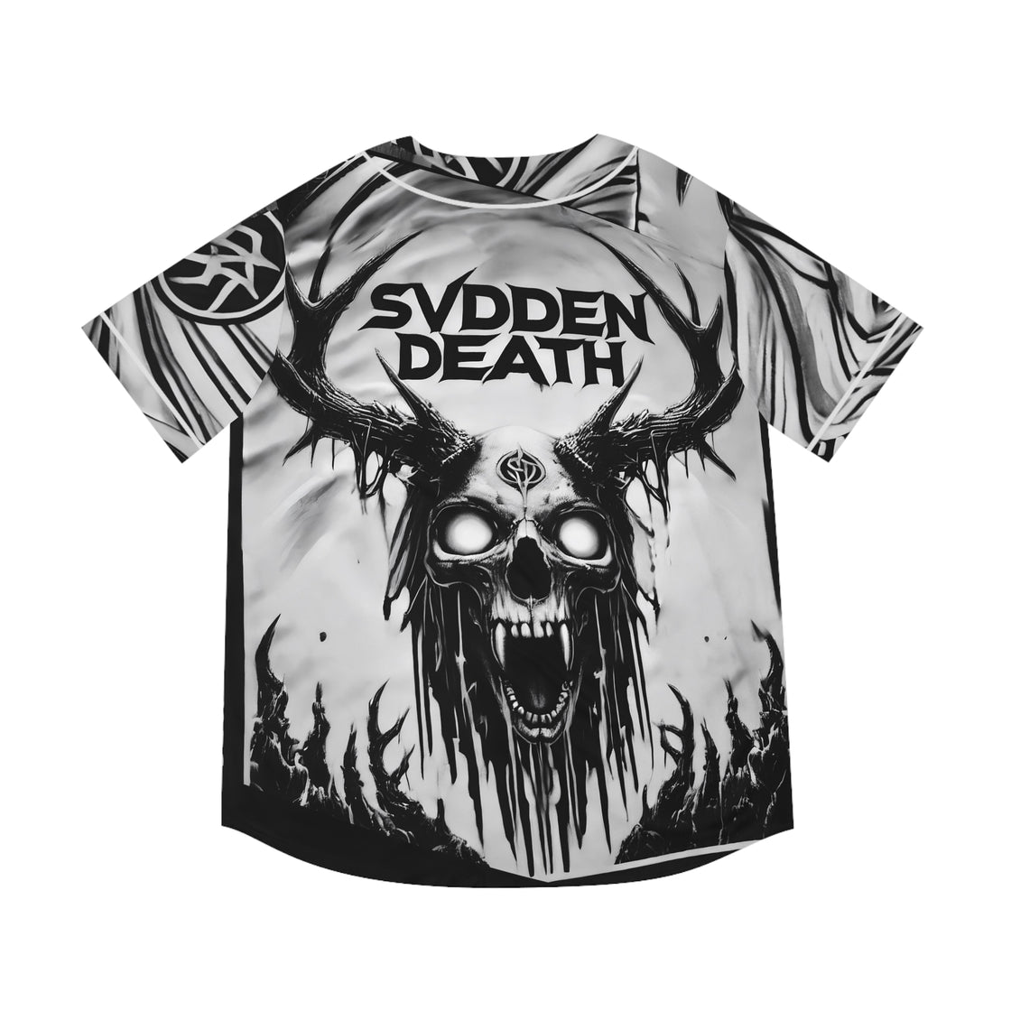 Men's Baseball Jersey SVDDEN DEATH Black & White Unleash Chaos and Style - EDMCLOTHINGSTORE