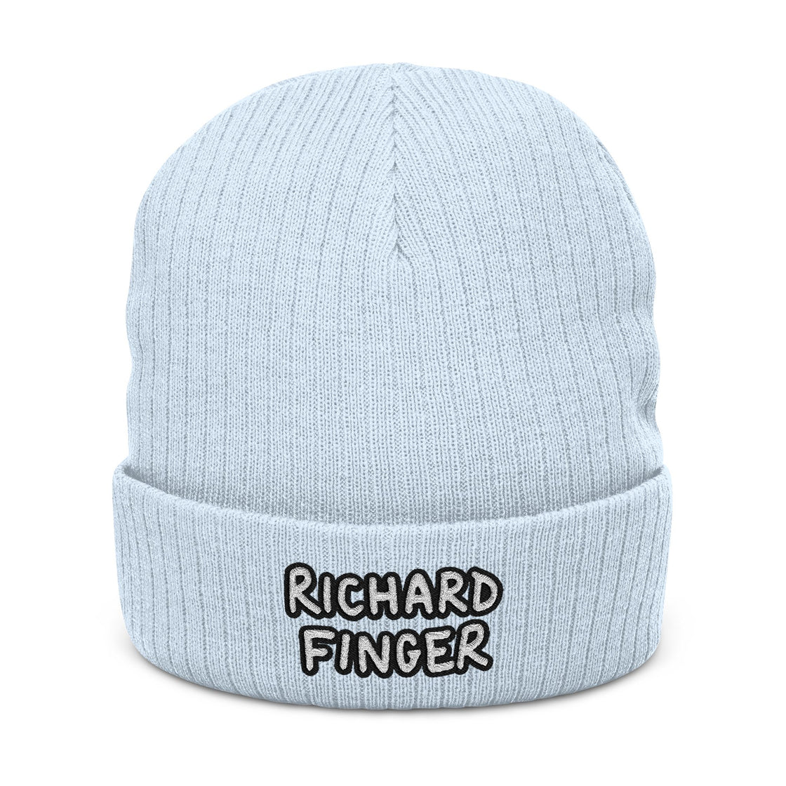 Richard Finger Embroidered Ribbed Knit Beanie, Cozy Winter Accessory, Unique Gift for Him, Casual Street Style, Beanie for Outdoor Activities