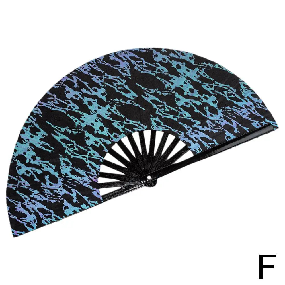 Reflective Rainbow Holographic Large Rave Folding Hand Fan Clack Fan for Festivals and Performances Lightweight and Z0H3