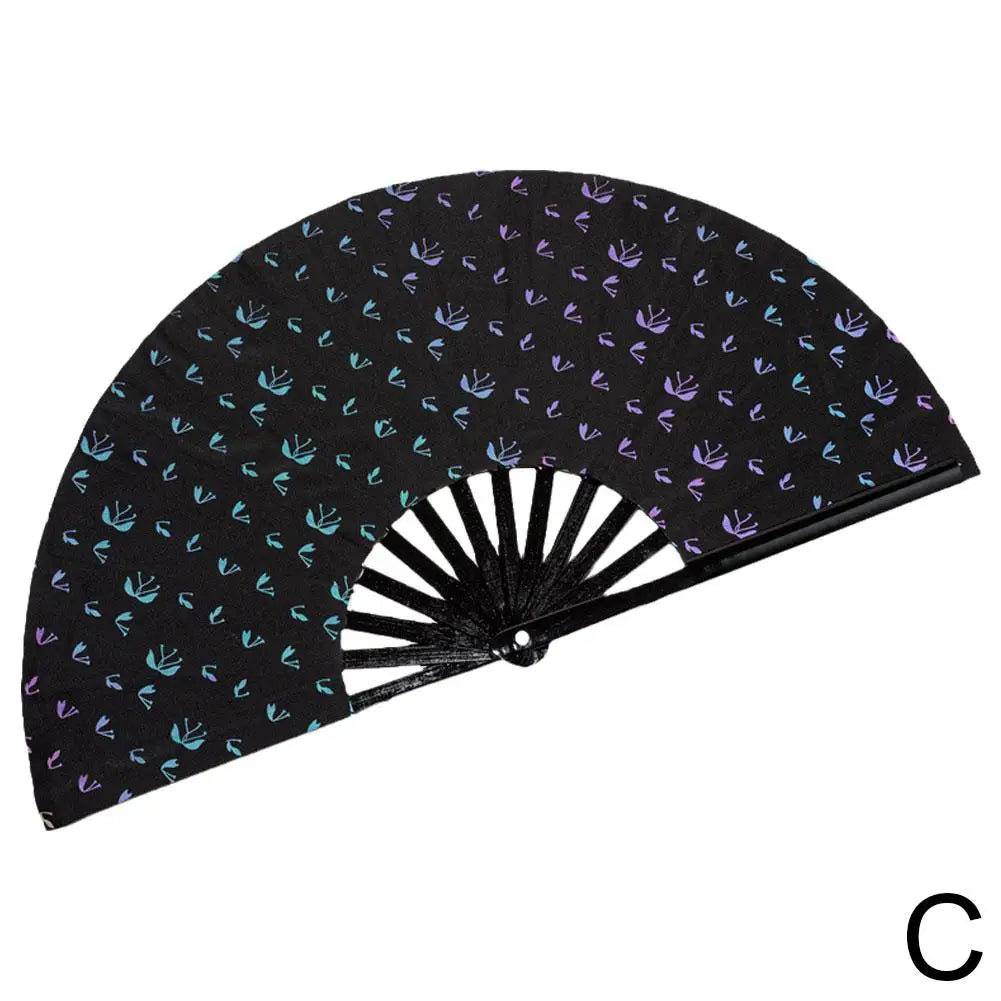 Reflective Rainbow Holographic Large Rave Folding Hand Fan Clack Fan for Festivals and Performances Lightweight and Z0H3