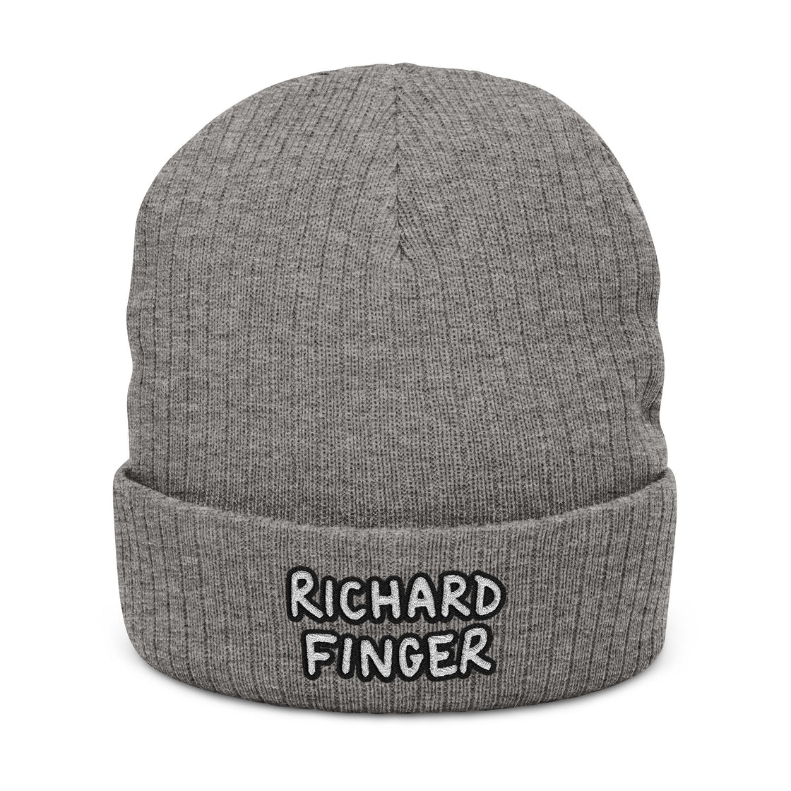 Richard Finger Embroidered Ribbed Knit Beanie, Cozy Winter Accessory, Unique Gift for Him, Casual Street Style, Beanie for Outdoor Activities