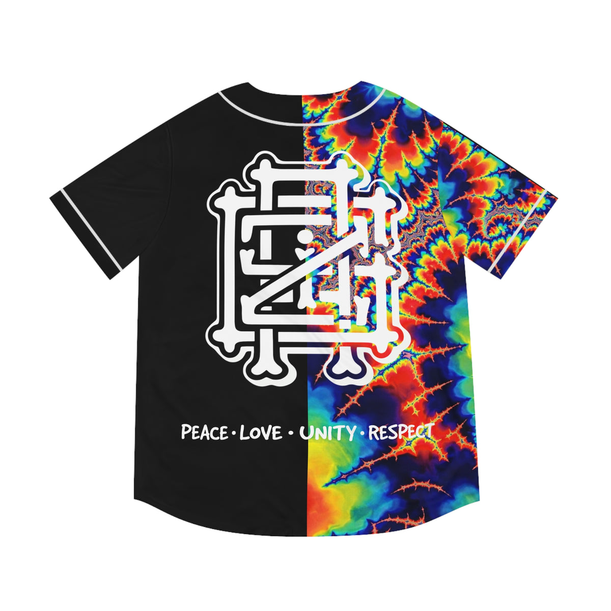 Split Personalities Jersey – PLUR Festival Rave Jersey (Black & Psychedelic Tie-Dye)