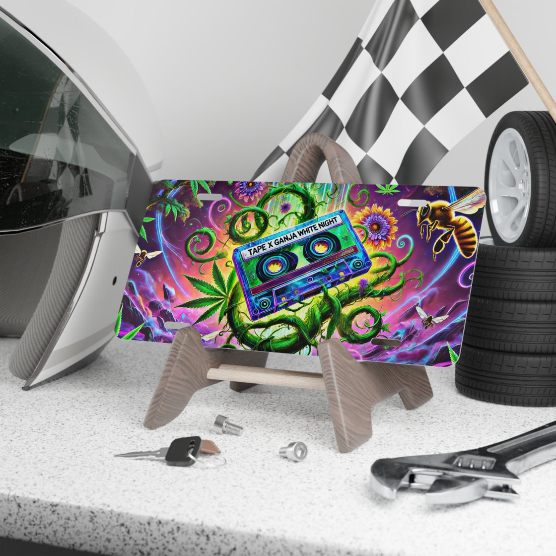 Tape B Ganga White Night Car Plate - EDMCLOTHINGSTORE
