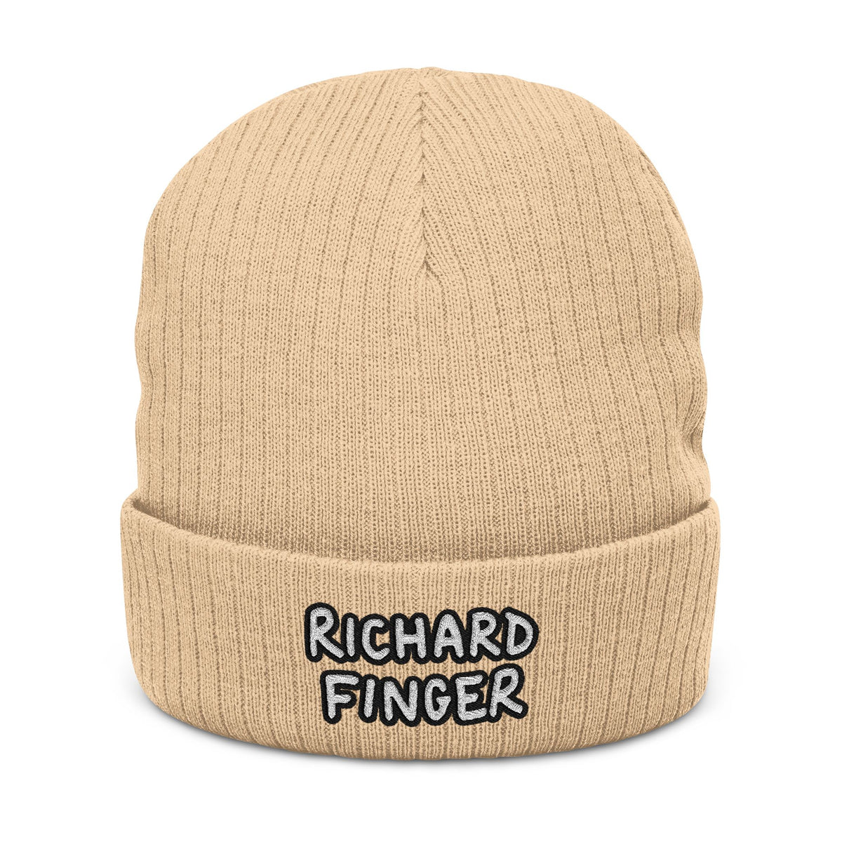 Richard Finger Embroidered Ribbed Knit Beanie, Cozy Winter Accessory, Unique Gift for Him, Casual Street Style, Beanie for Outdoor Activities