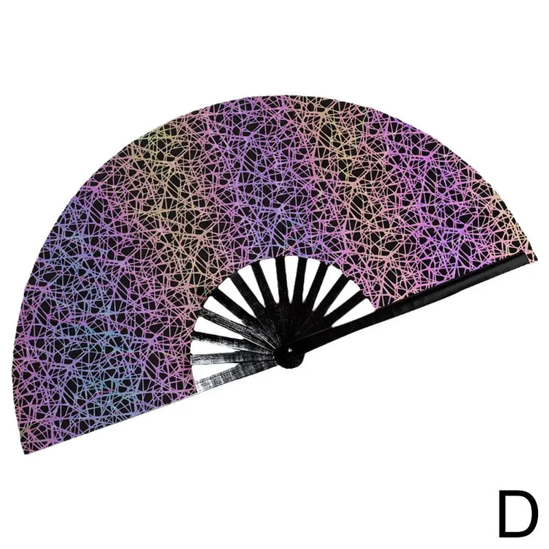 Reflective Rainbow Holographic Large Rave Folding Hand Fan Clack Fan for Festivals and Performances Lightweight and Z0H3