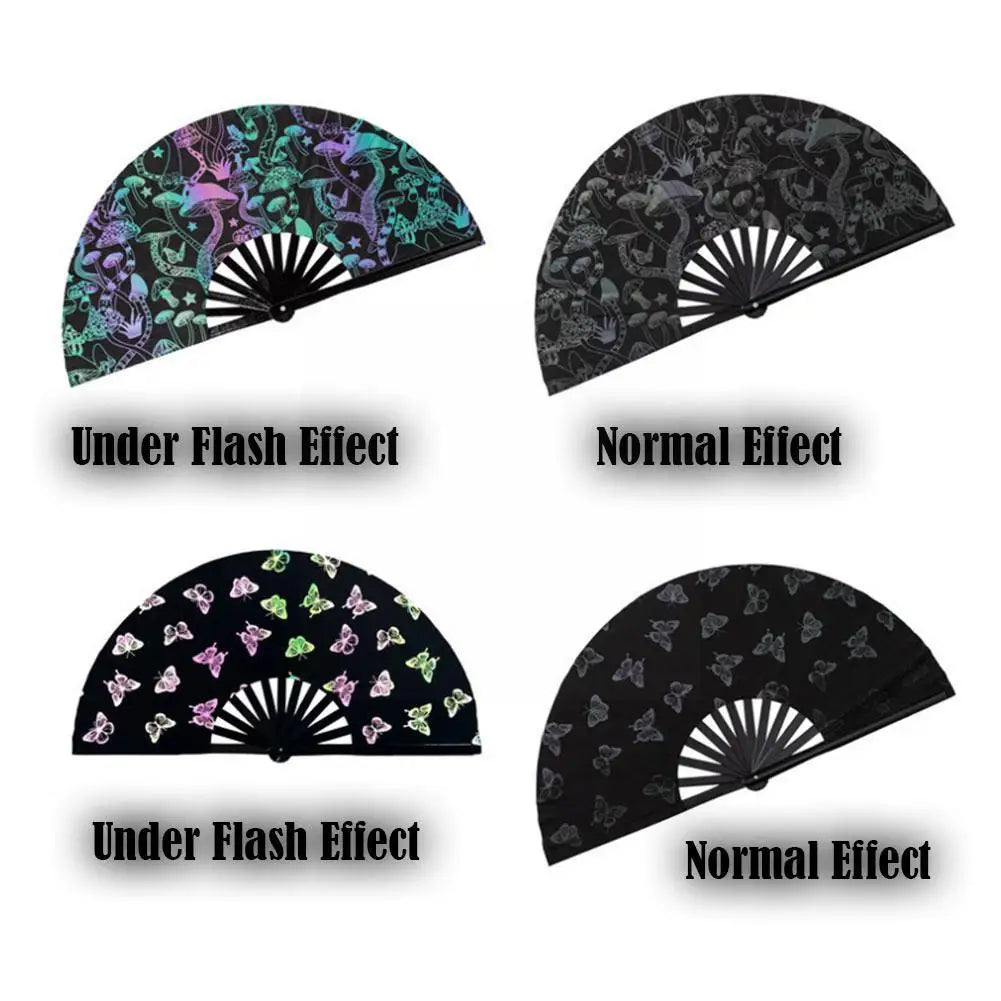 Reflective Rainbow Holographic Large Rave Folding Hand Fan Clack Fan for Festivals and Performances Lightweight and Z0H3