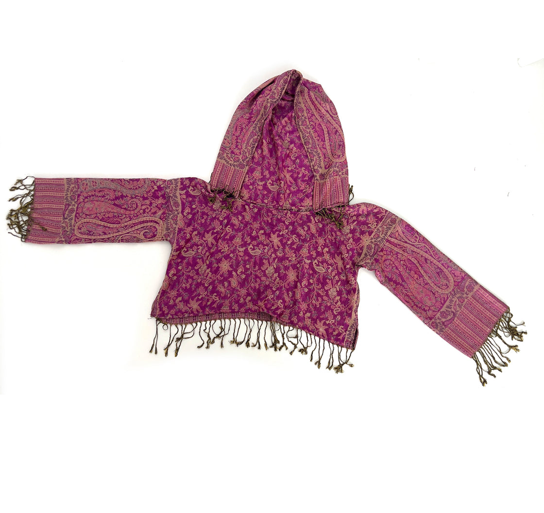 Magenta Dream Cropped Wook Pashmina Hoodie – Handmade Festival Flow Wear
