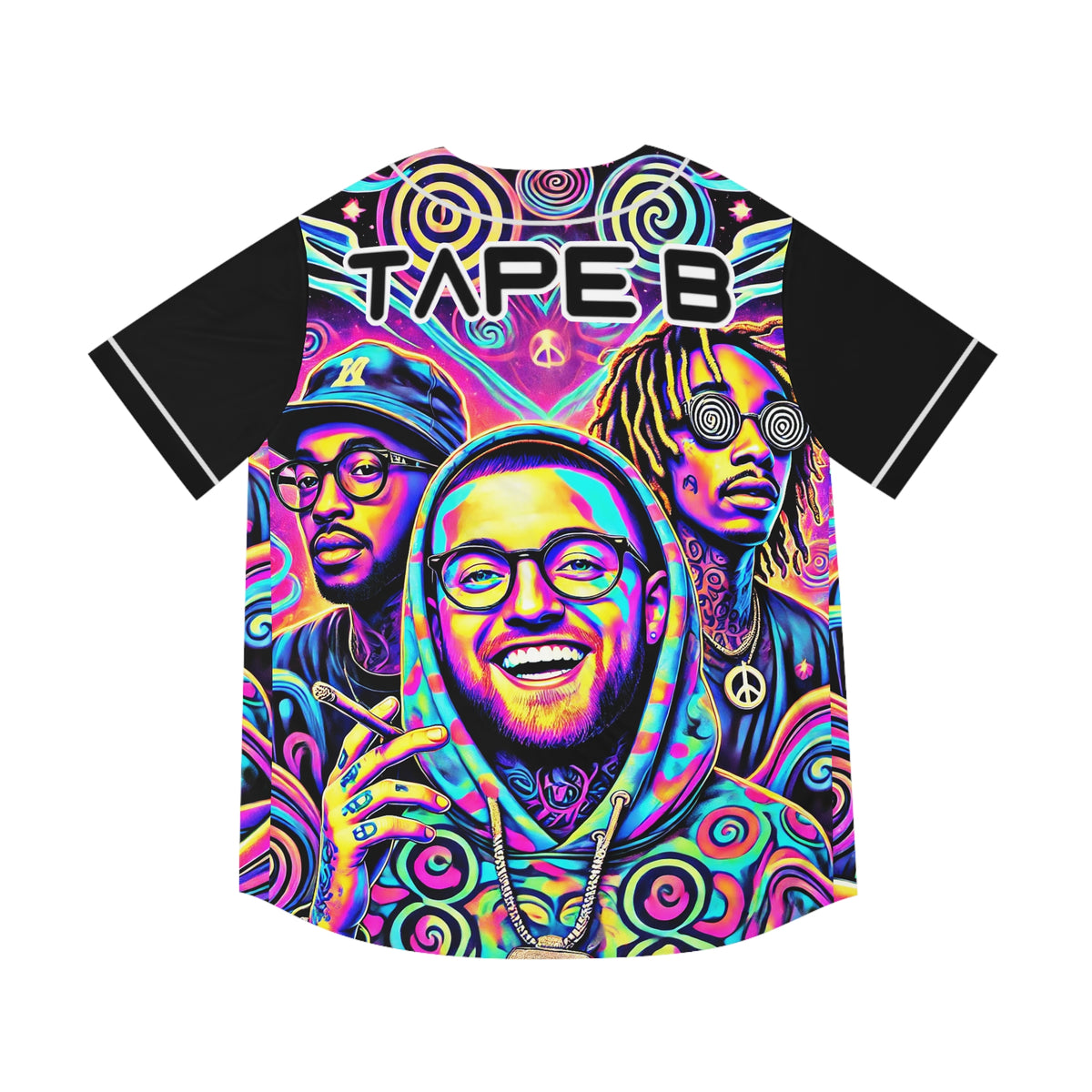 Tape B Mac Miller Juicy J Wiz Khalifa Collaboration trippy rave baseball jersey for edm festivals Top Seller