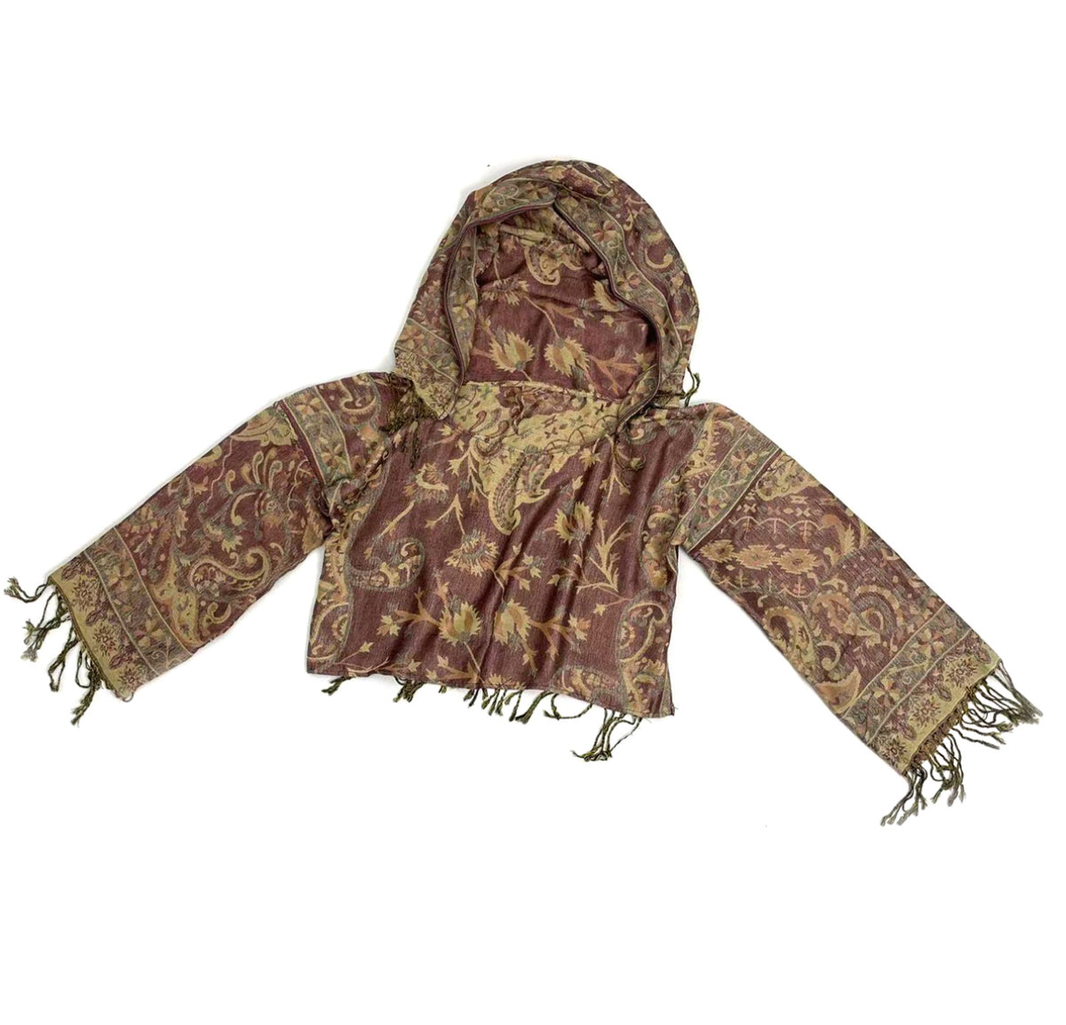 Earth Spirit Cropped Wook Pashmina Hoodie – Handmade Boho Festival Wear