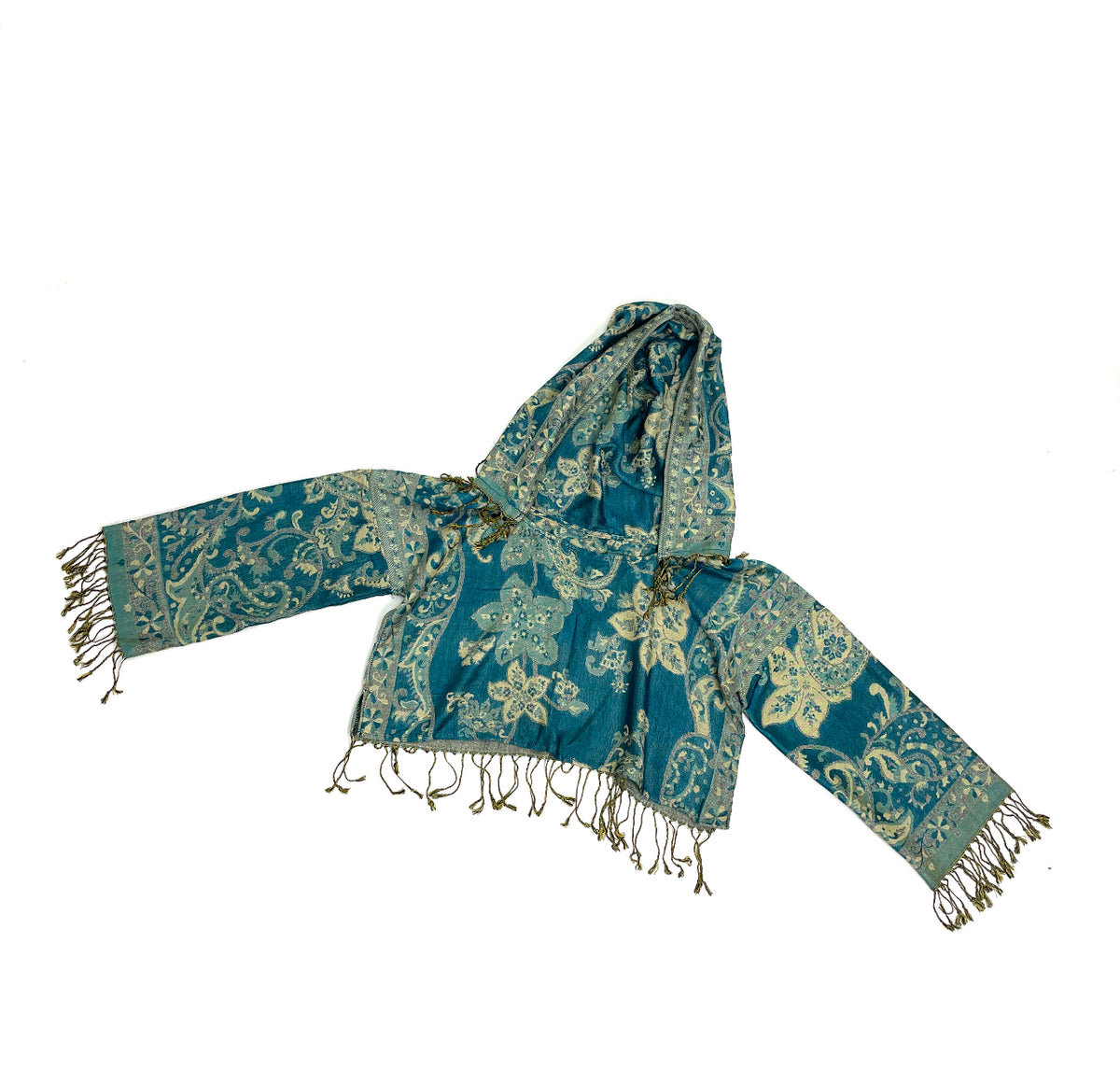 Celestial Bloom Cropped Wook Pashmina Hoodie – Handmade Festival Flow Wear