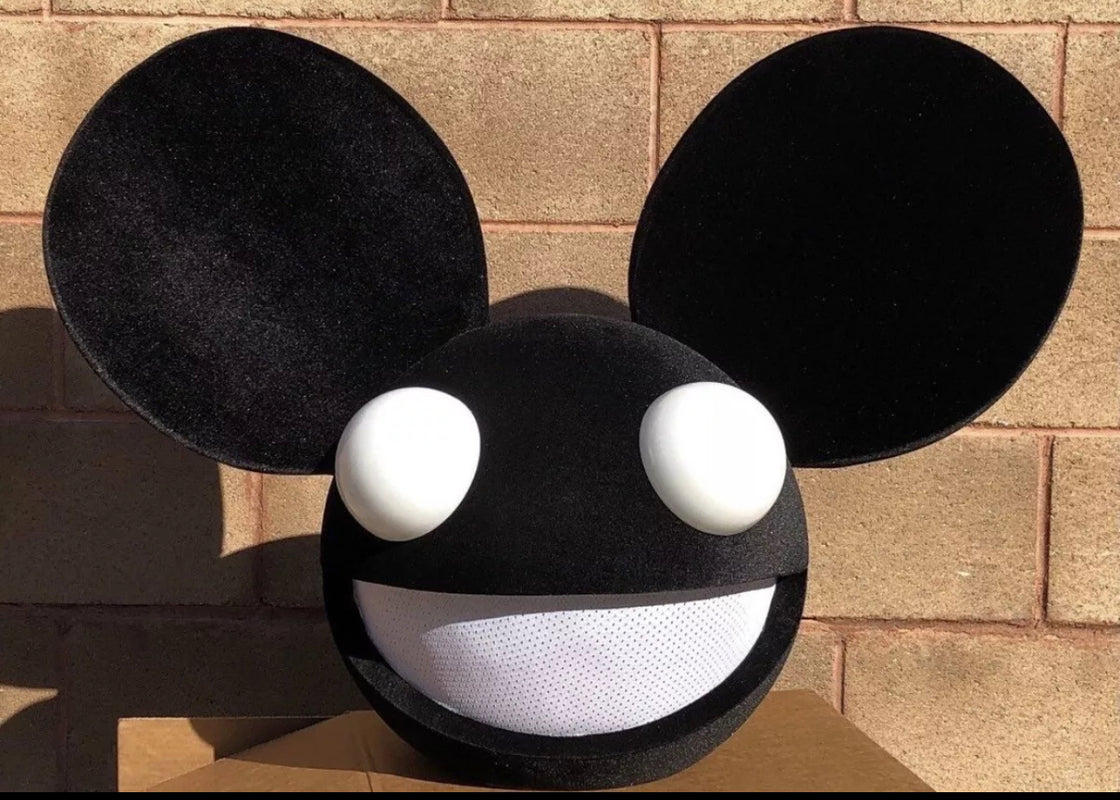 Deadmau5 Head Costume In All Black With White Mouth Rave Hat Festival Hat LED - EDMCLOTHINGSTORE