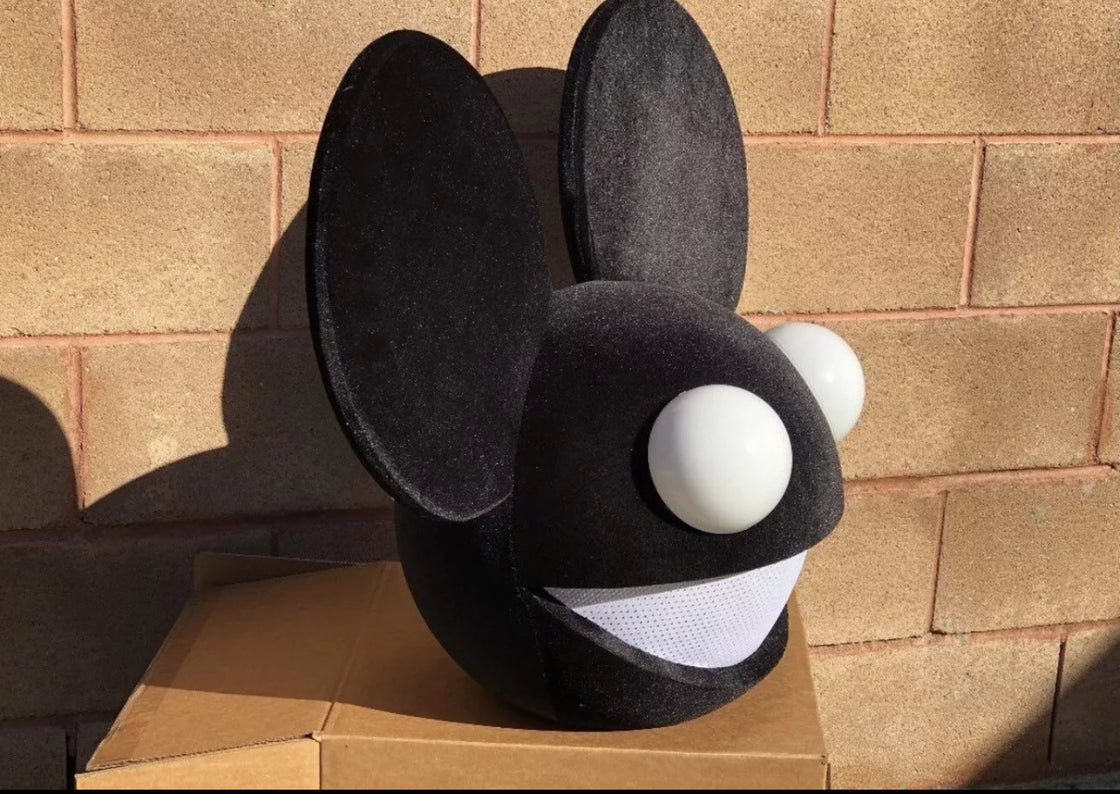 Deadmau5 Head Costume In All Black With White Mouth Rave Hat Festival Hat LED - EDMCLOTHINGSTORE
