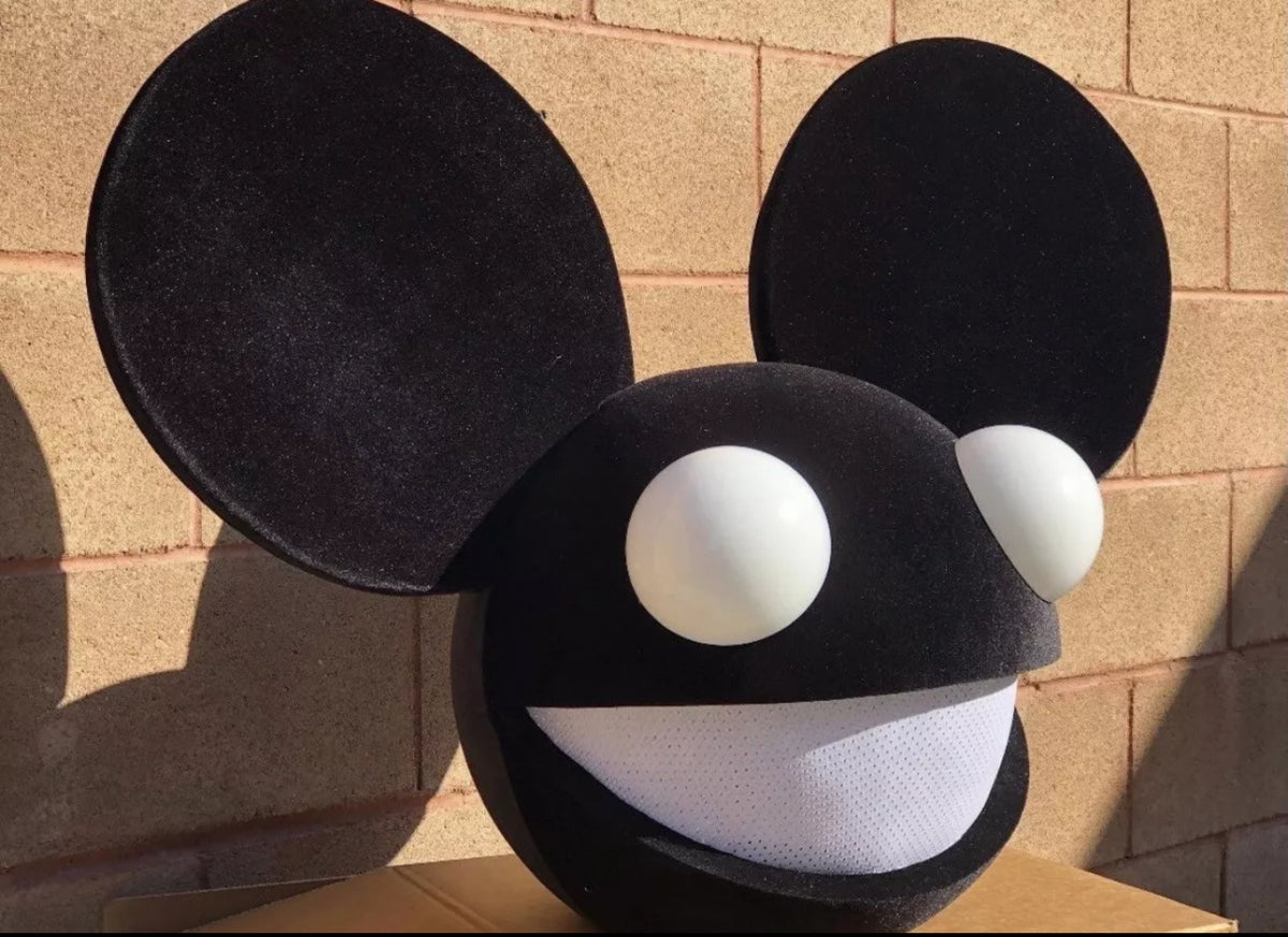 Deadmau5 Head Costume In All Black With White Mouth Rave Hat Festival Hat LED