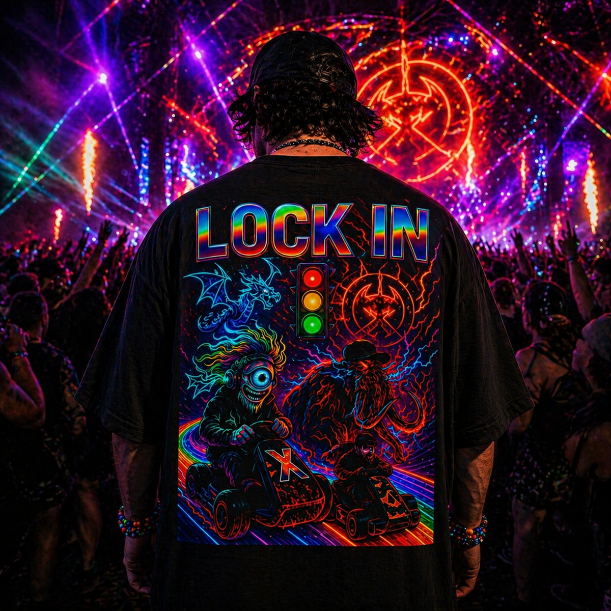 LOCKED IN Festival Tee – Oversized Streetwear Rave Shirt