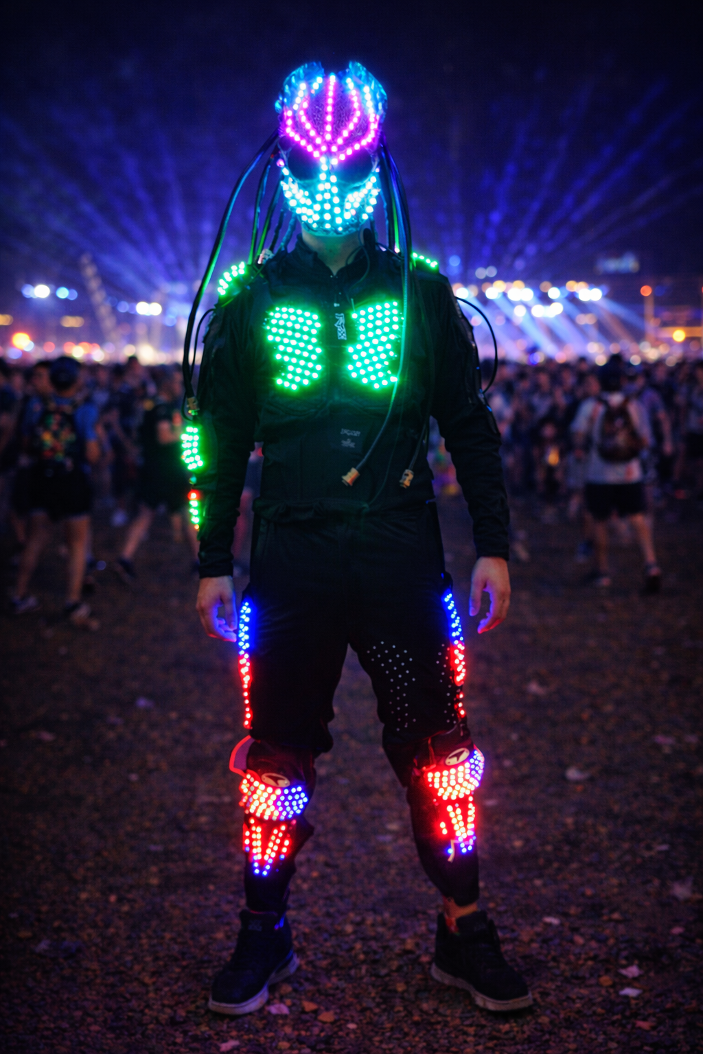 Futuristic Full LED Armor Suit with Helmet – Programmable Light-Up EDM Festival & Rave Outfit