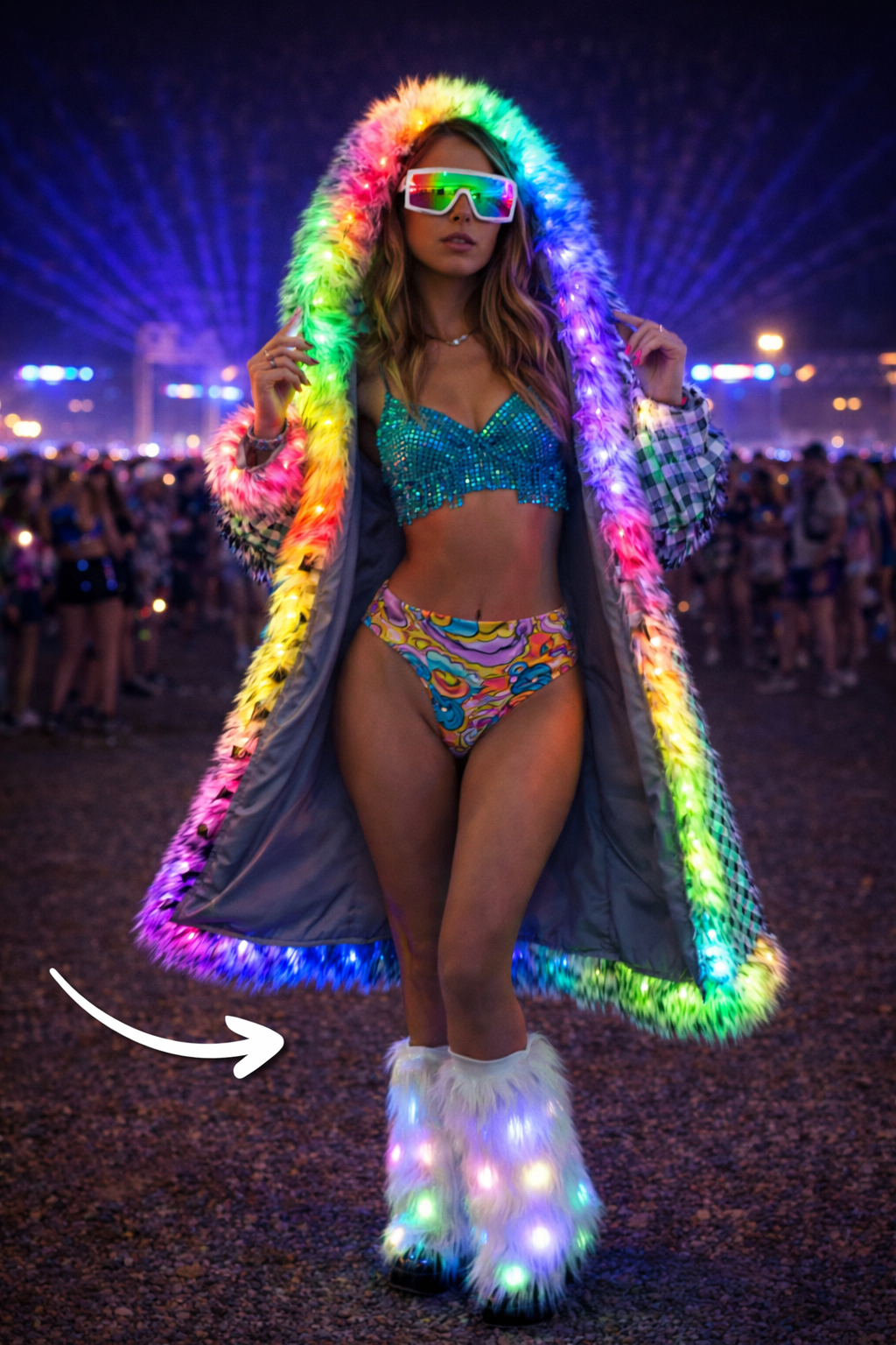 Glow Fur Stompers™ – LED Fur Boot Covers for Raves & EDM Festivals