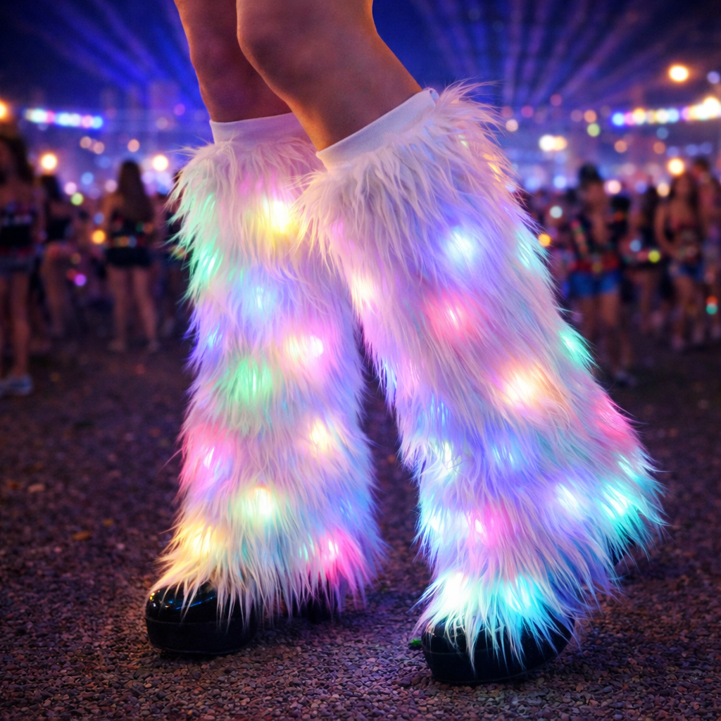 Glow Fur Stompers™ – LED Fur Boot Covers for Raves & EDM Festivals