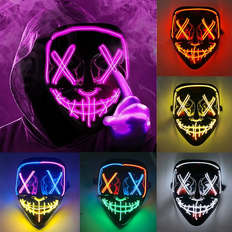 Wireless Rave Mask Decor Luminous LED Purge Mask Neon Light Glowing Mosh Pit Mask