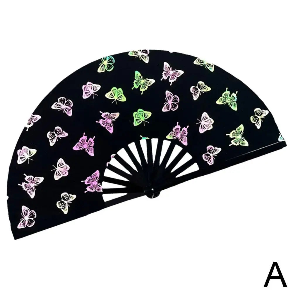 Reflective Rainbow Holographic Large Rave Folding Hand Fan Clack Fan for Festivals and Performances Lightweight and Z0H3