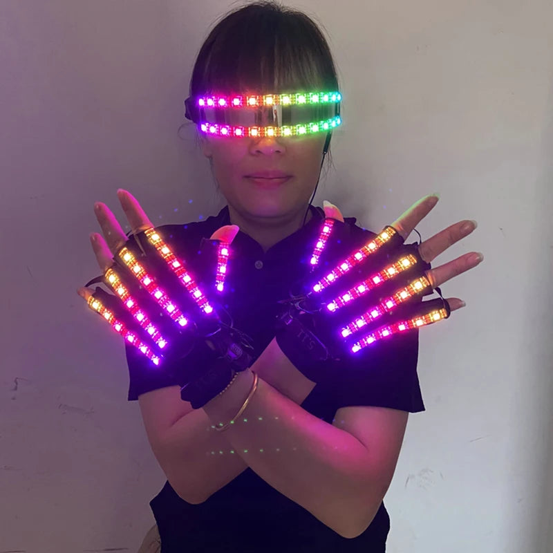 Rave LED Gloves Full Color Rave Flashing Finger Remote Control Glowing Glasses Costume Props Party DJ Halloween Christmas Decor