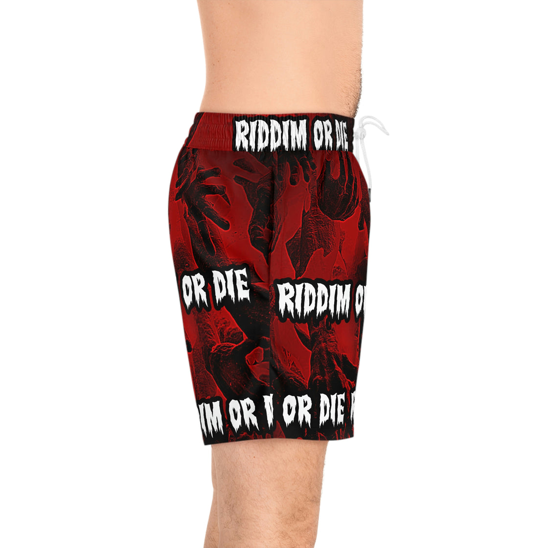 Riddim Or Die Dubstep Men's Mid-Length Swim Shorts (AOP) - EDMCLOTHINGSTORE