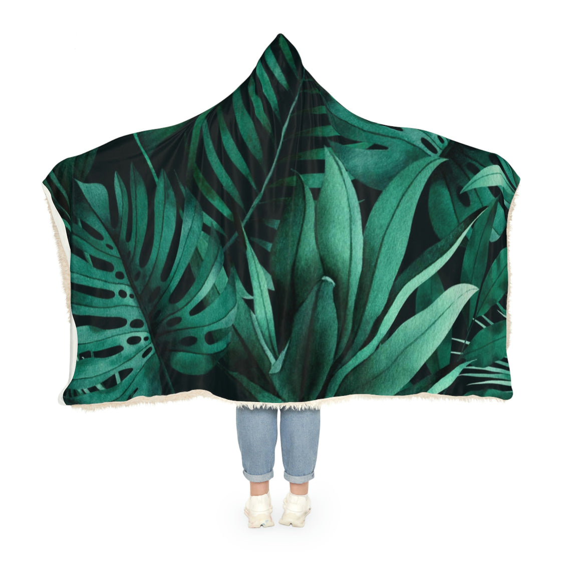 Exotic Monstera Banana And Palm Leaves Dye Snuggle Hooded Blanket - EDMCLOTHINGSTORE
