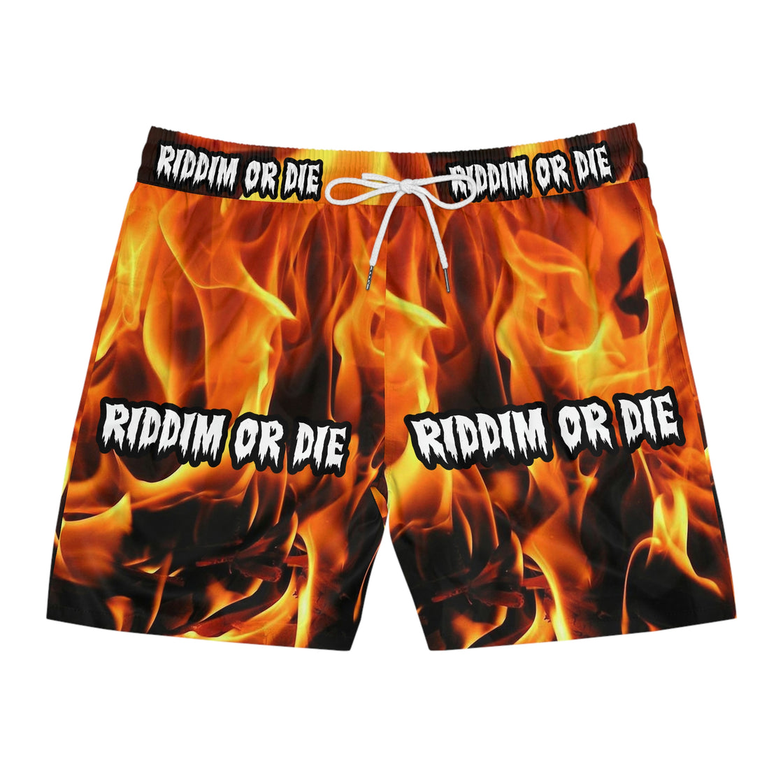 Riddim Or Die Dubstep Rave Men's Mid-Length Swim Shorts (AOP) - EDMCLOTHINGSTORE