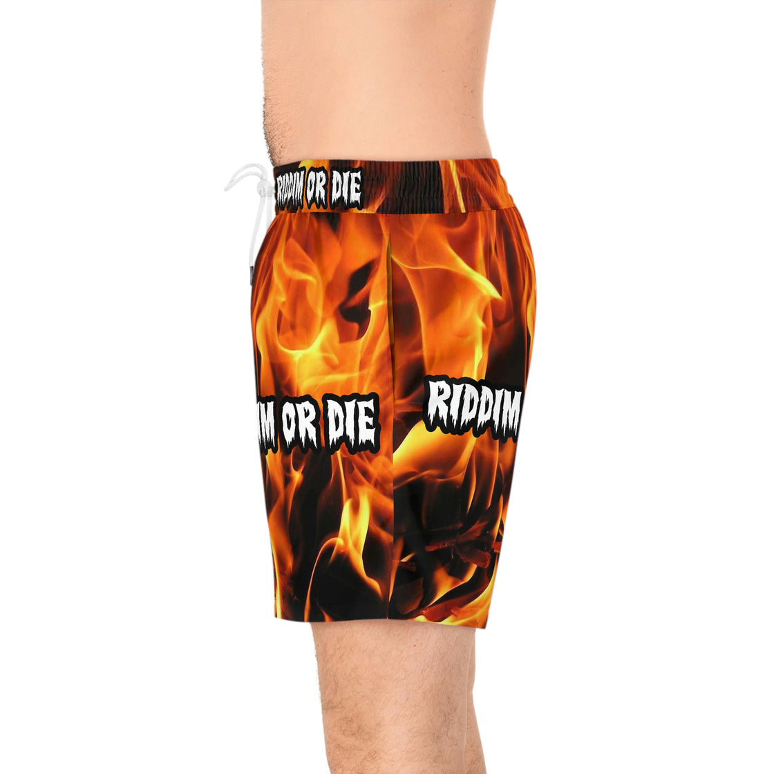 Riddim Or Die Dubstep Rave Men's Mid-Length Swim Shorts (AOP) - EDMCLOTHINGSTORE