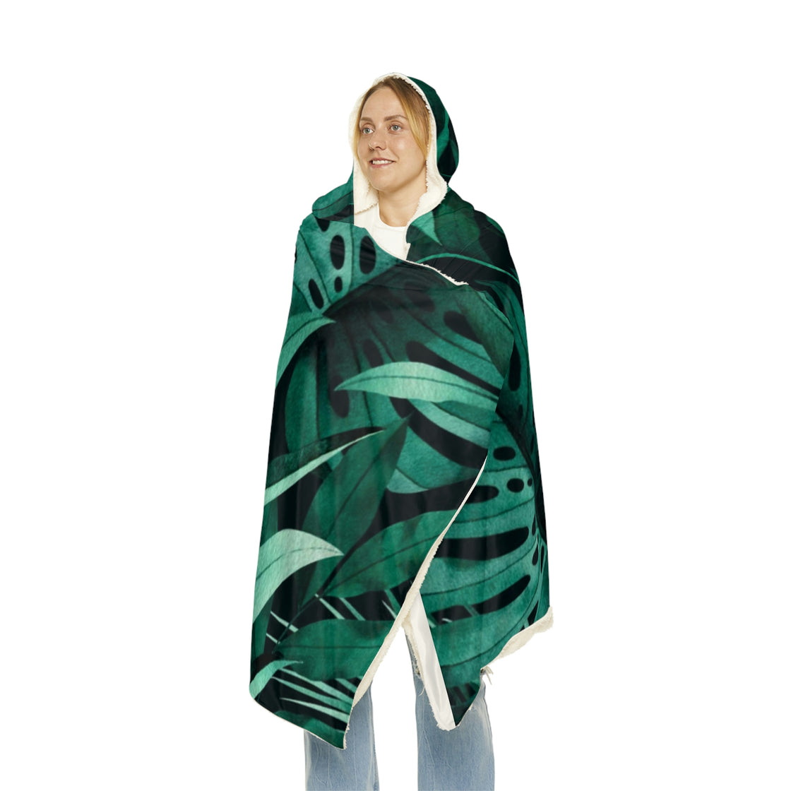 Exotic Monstera Banana And Palm Leaves Dye Snuggle Hooded Blanket - EDMCLOTHINGSTORE