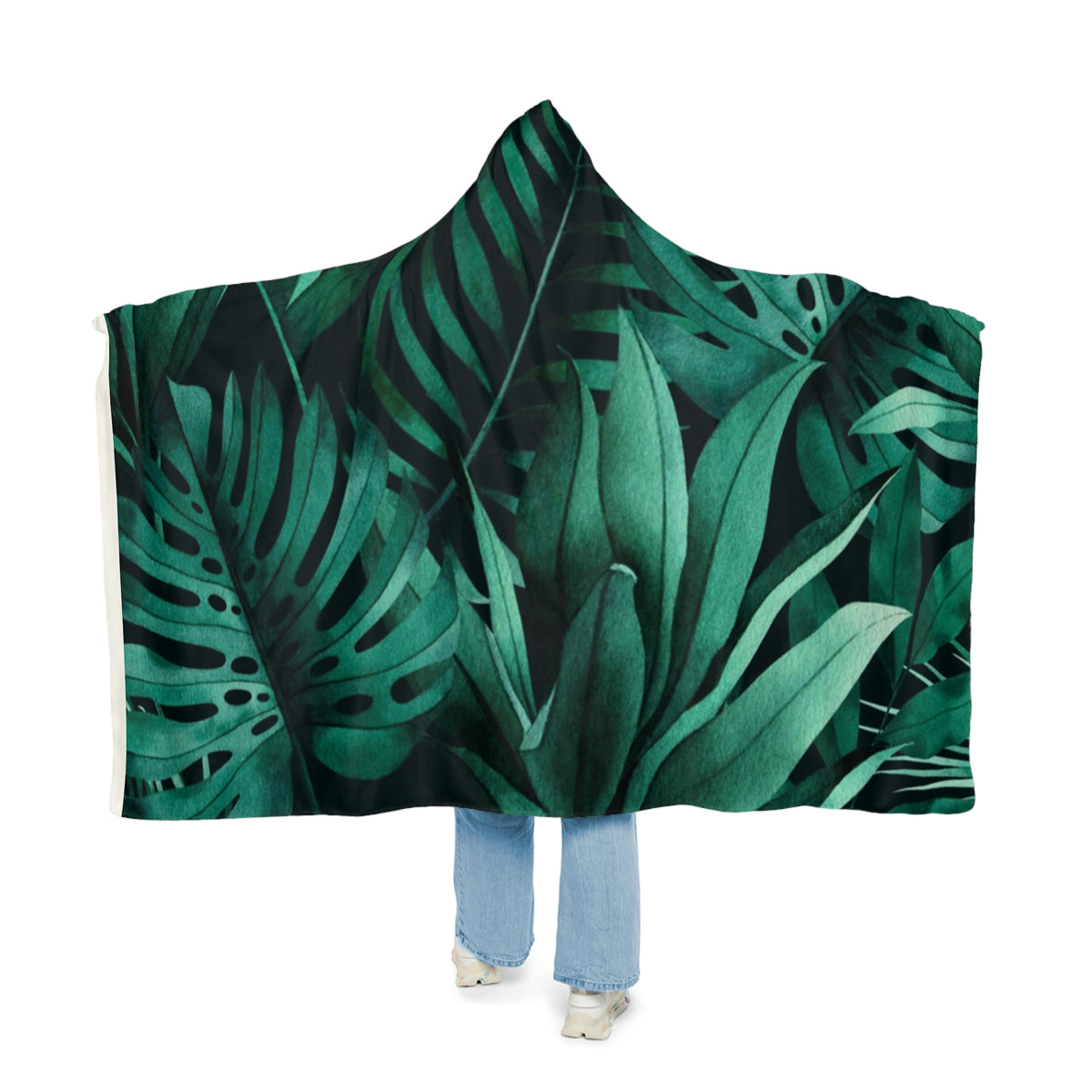 Exotic Monstera Banana And Palm Leaves Dye Snuggle Hooded Blanket