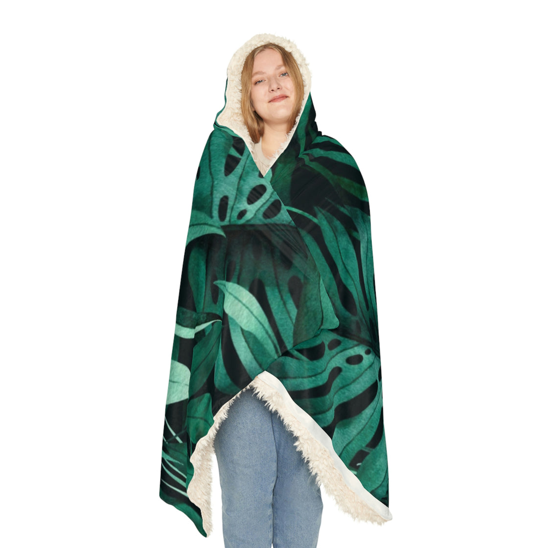 Exotic Monstera Banana And Palm Leaves Dye Snuggle Hooded Blanket - EDMCLOTHINGSTORE