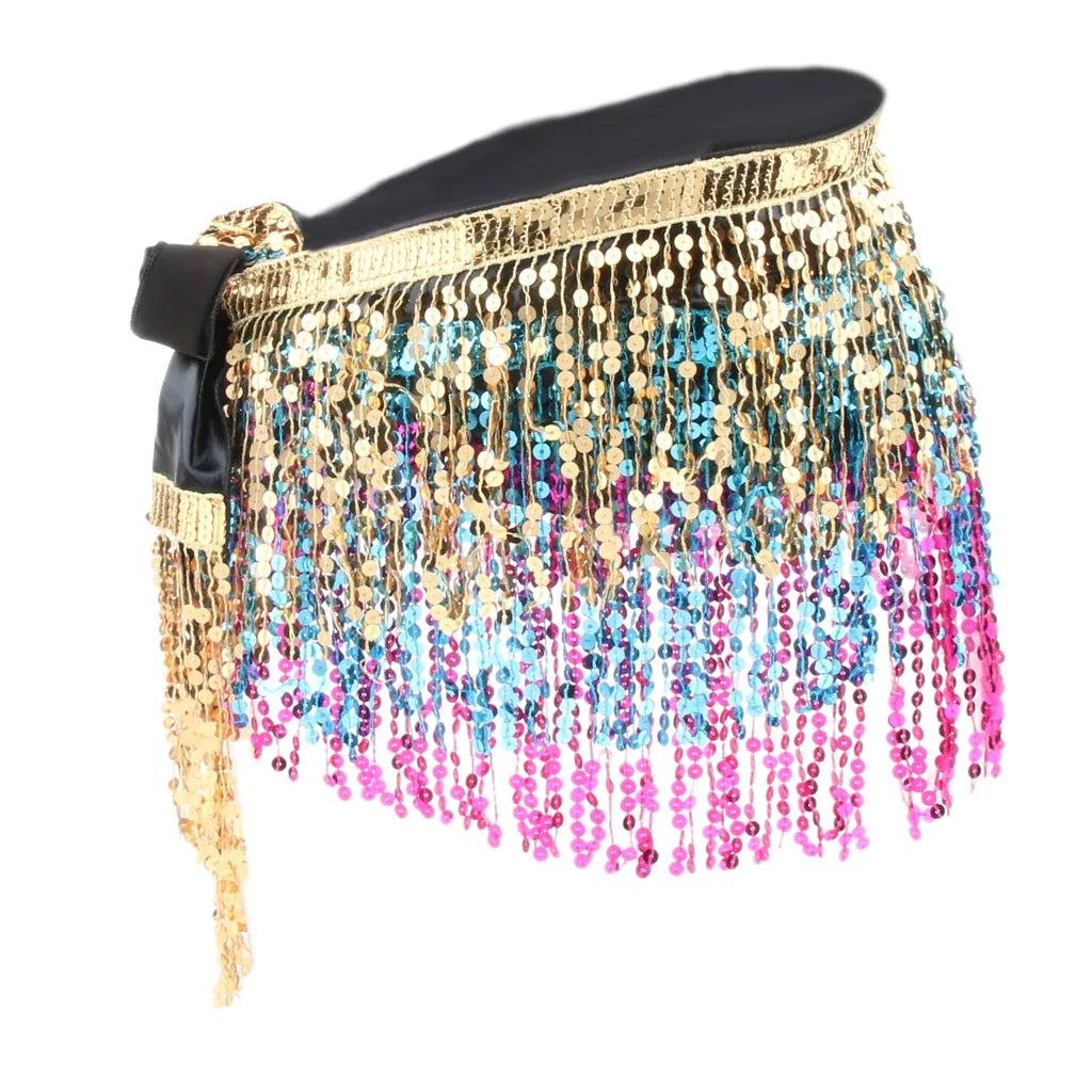 Sequin Belly Dance Hip Wrap Scarf Skirt Belt Dancing Costume Dancewear Raves