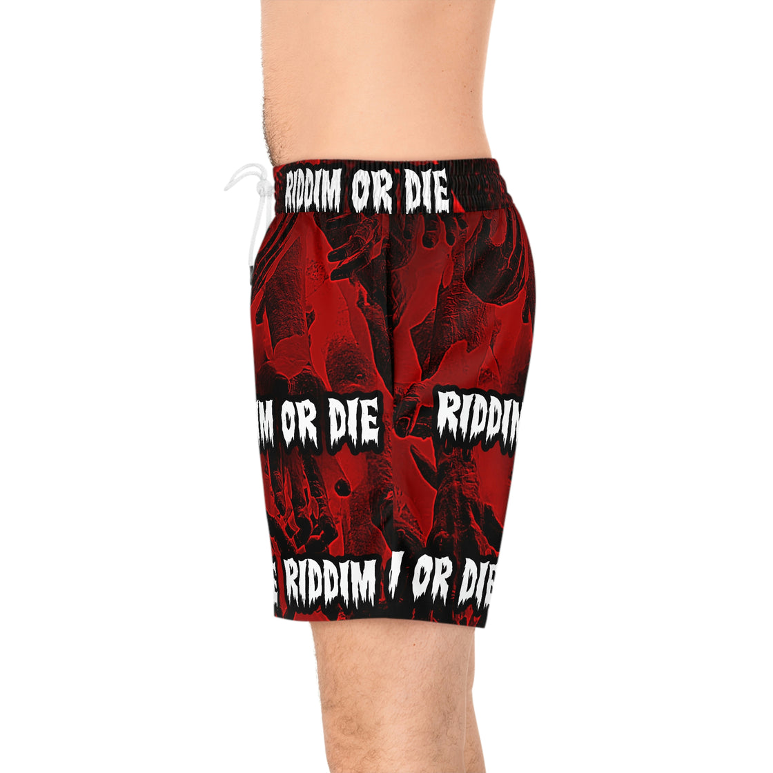 Riddim Or Die Dubstep Men's Mid-Length Swim Shorts (AOP) - EDMCLOTHINGSTORE